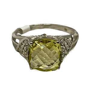 Quartz Topaz Designer Ring Checkerboard Cut Rhodium Sterling Silver Yellow 8 NWT